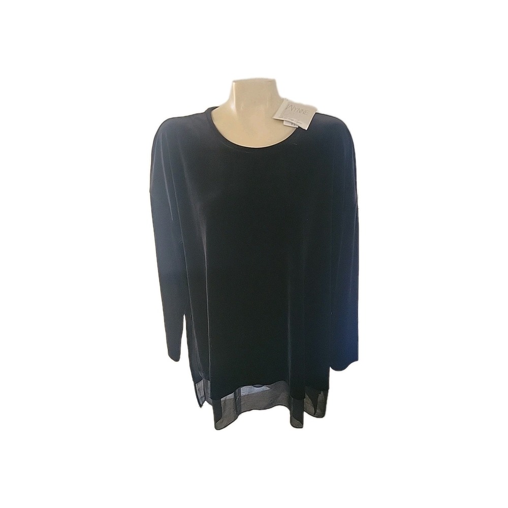 WYNNE LAYERS NEW Black Long Sleeve Tunic Top Sheer Hem Officecore Business casua